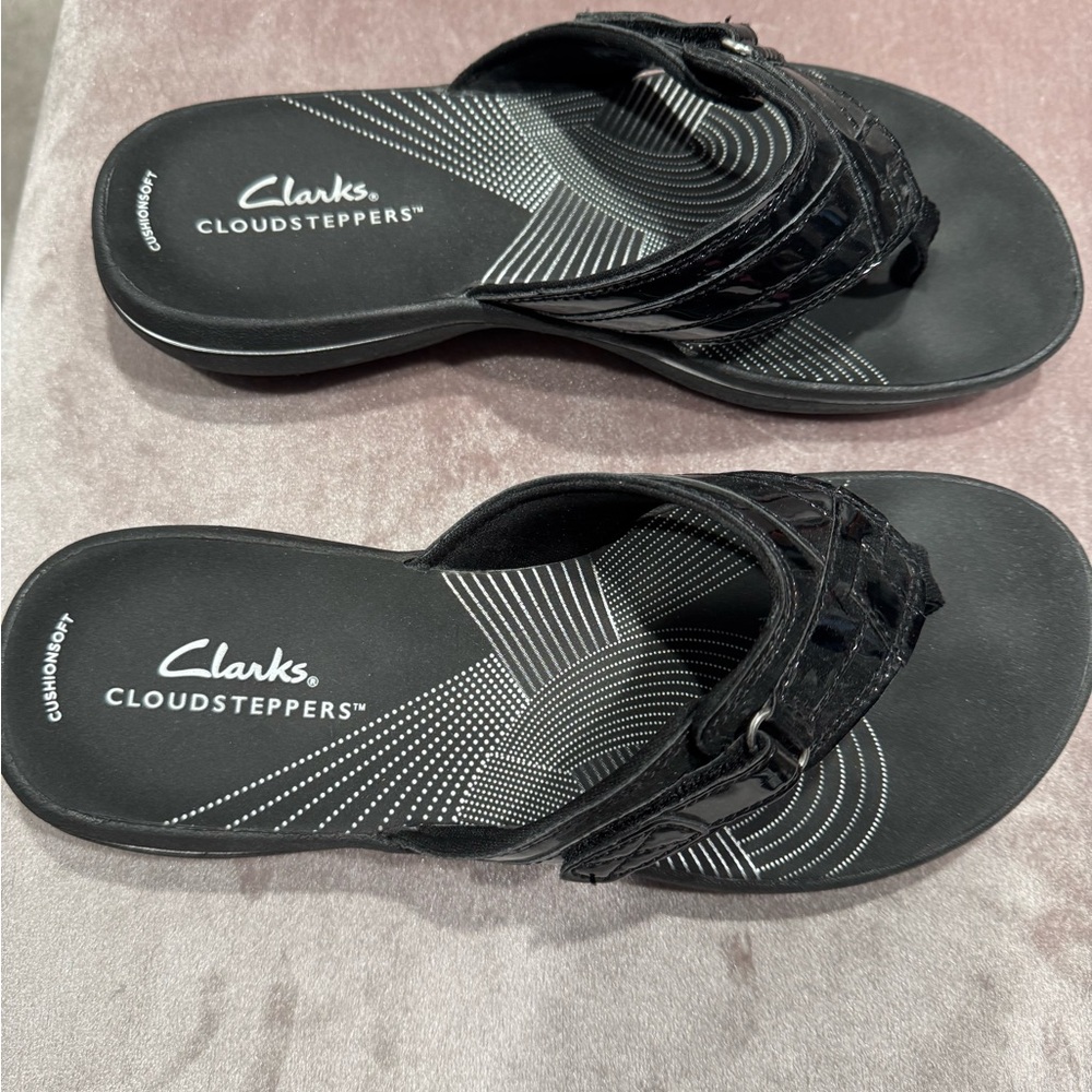 Clarks Black Sandals with Cushioned Sole and Braided Straps